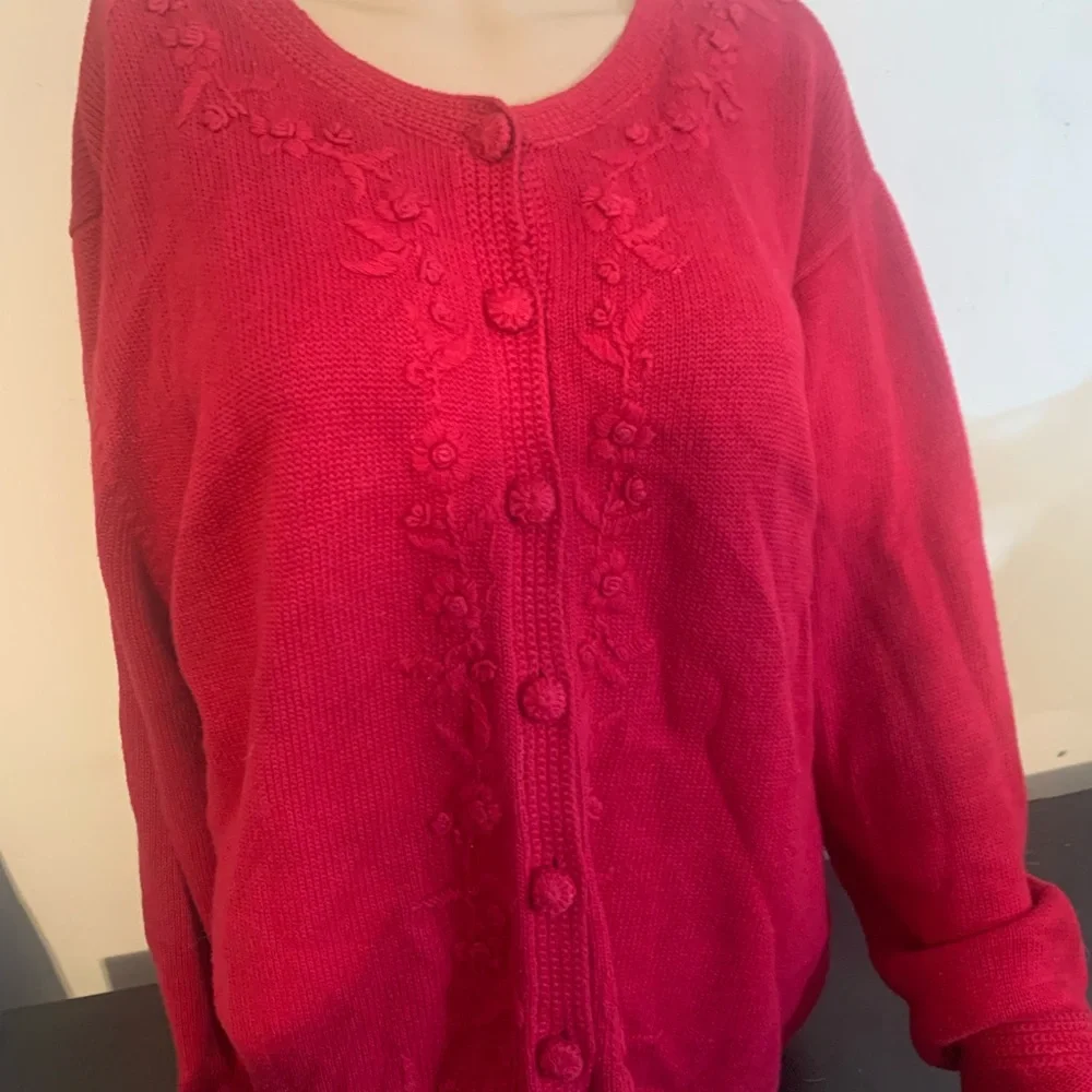 LG. Croft n Barrow Cardigan Sweater-Embroidered,Covered Buttons,Warm,Hi-Quality - Picture 4 of 7